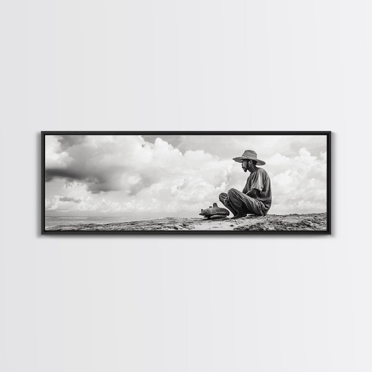 Man On Beach, Wabi Sabi Art, Framed Canvas Print, Coastal Landscape Art, Moody Art, Rustic Decor, Above Sofa Art, Minimalist Wall Art