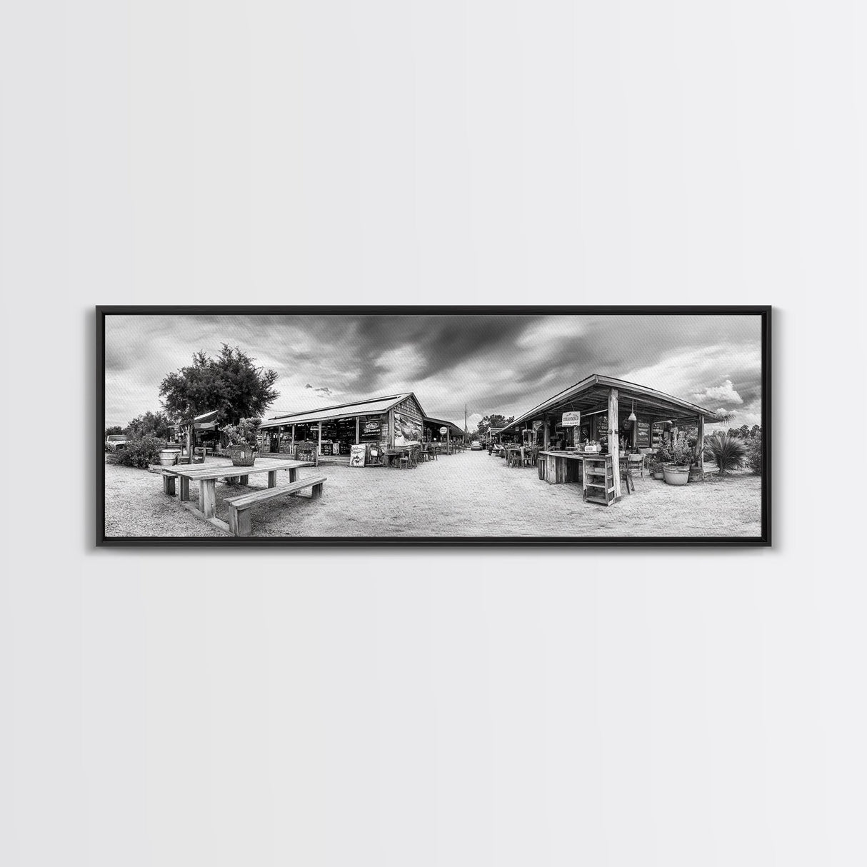 Rustic market, farmhouse art, country decor, panoramic art, extra wide art, rustic wall art, framed canvas print, landscape painting, wabi sabi art
