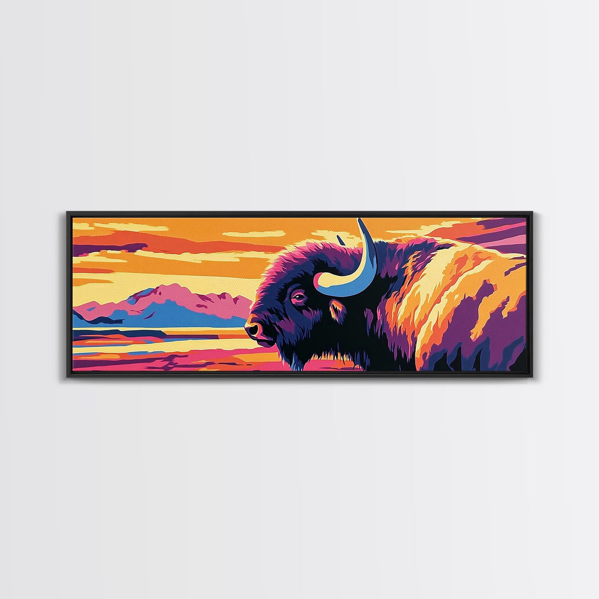 Abstract Buffalo, rustic wall art, southwestern painting, farmhouse decor, moody art, extra wide art, framed canvas print, above sofa art
