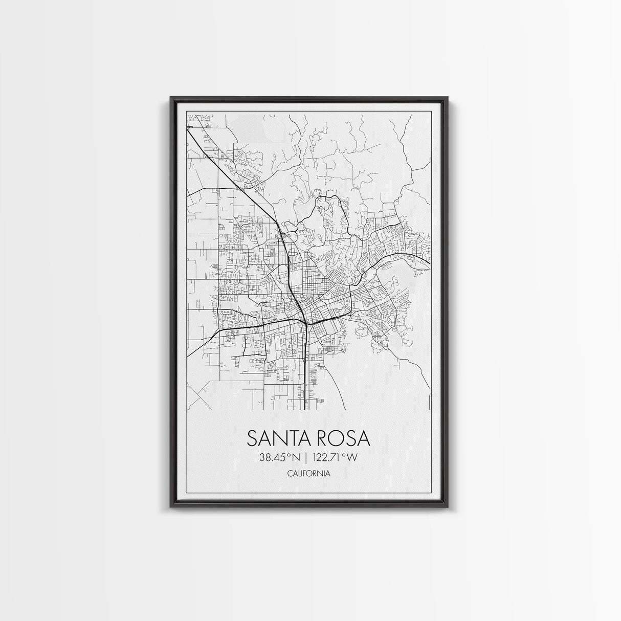Santa Rosa Street Map, California Map, City Map Print, Minimalist Art, Wall Art, Canvas Print, Bedroom Wall Art, Travel Gift, Travel Art