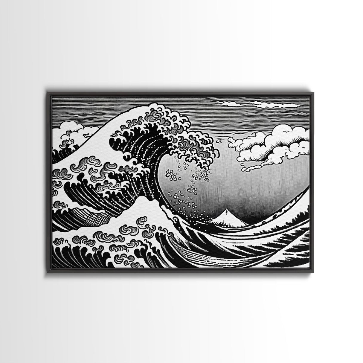 Black and White Wave Canvas Print, Hokusai Inspired Wall Art, Japanese Style Wall Art, Living Room Home Decor, Unique Wall Art