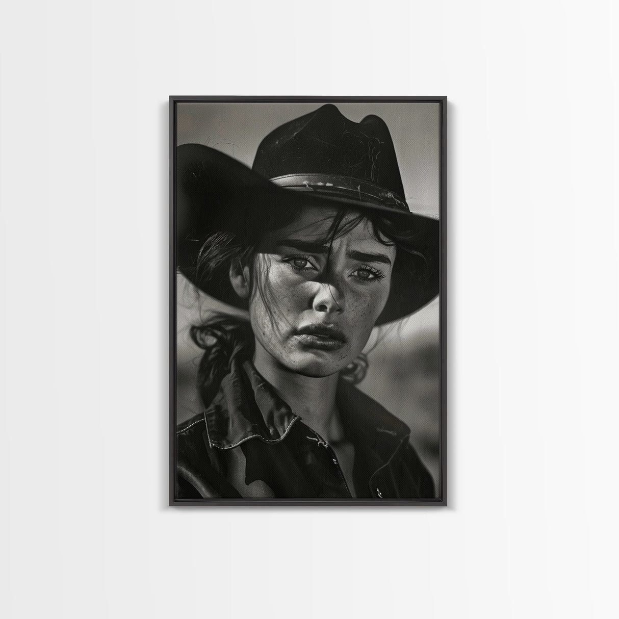 Intense Black and White Portrait of a Female Cowboy for Western Wall Art, Canvas Prints, Rustic Home Decor, Living Room Art, Bedroom Art