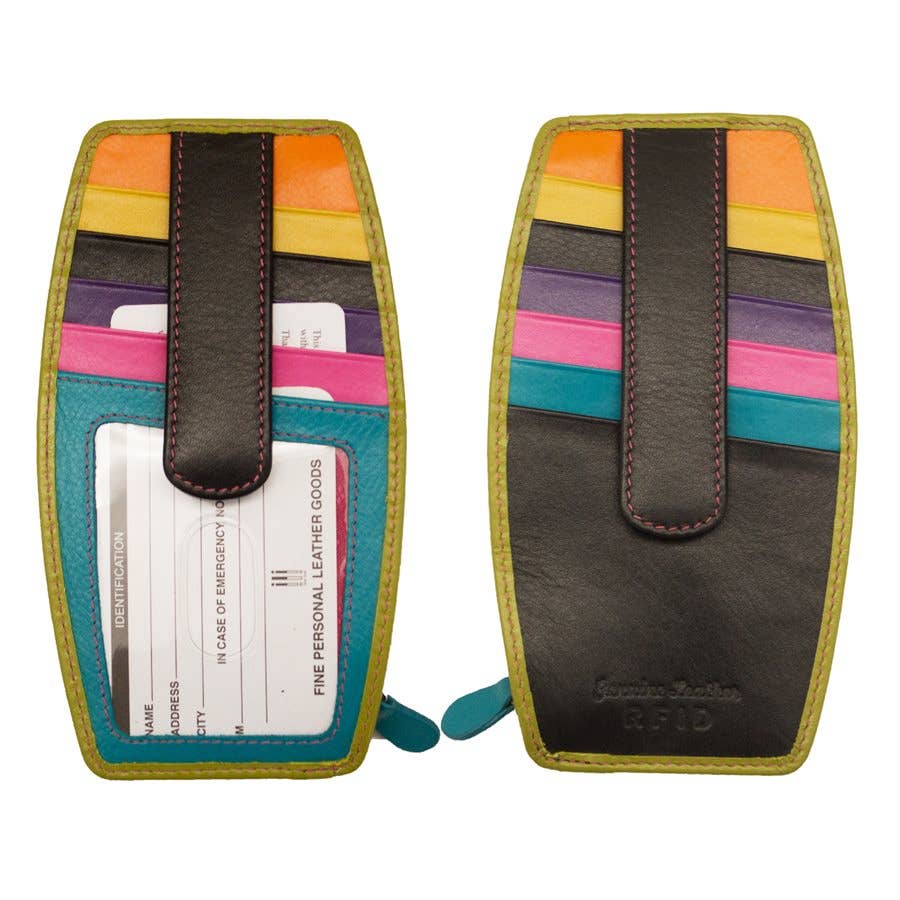 Double Sided Leather Card Holder W/Zip Pocket (7804) by ili New York