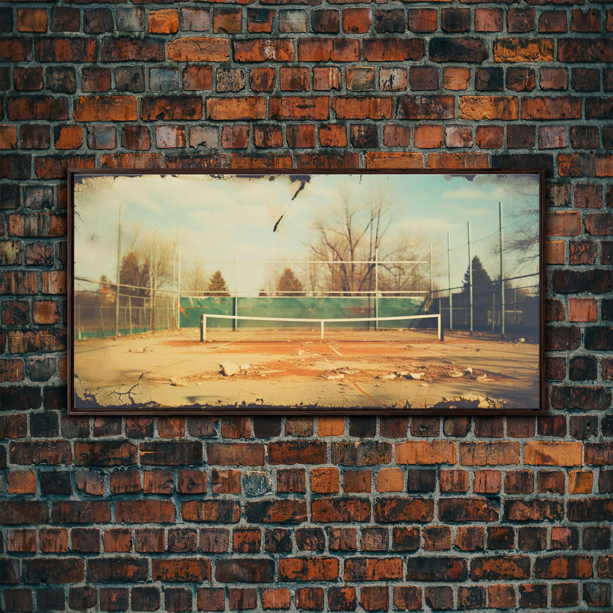 An Abandoned Tennis Court - Old Found Footage Photography - Framed Canvas Print - Urban Decay - Vaporwave Wall Art