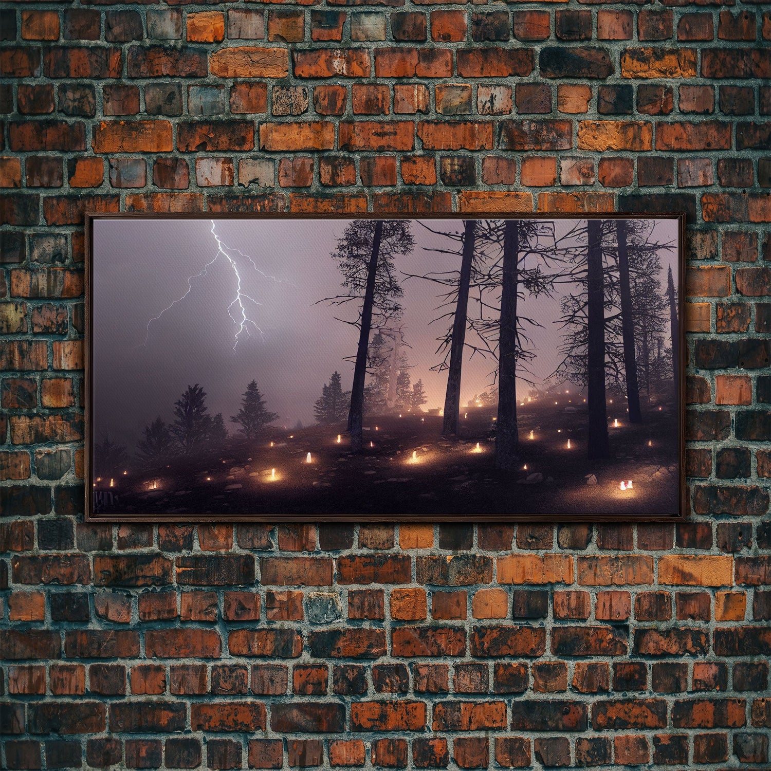 Haunted Gloomy Graveyard At Night, Thunder Storm, Halloween Cemetery Art, ready to hang canvas print wall art, Lightning Art