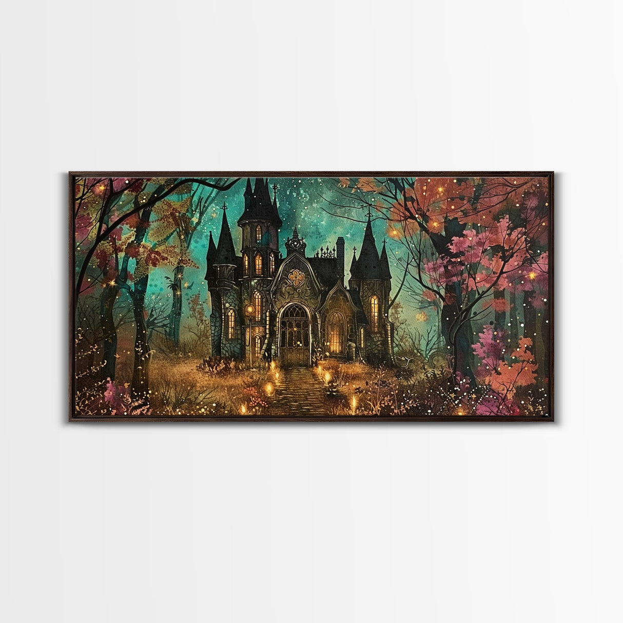 Haunted House In The Woods, Framed Canvas Print, Spooky Wall Art, Spooky Season, Halloween Products, Halloween Unique Gift