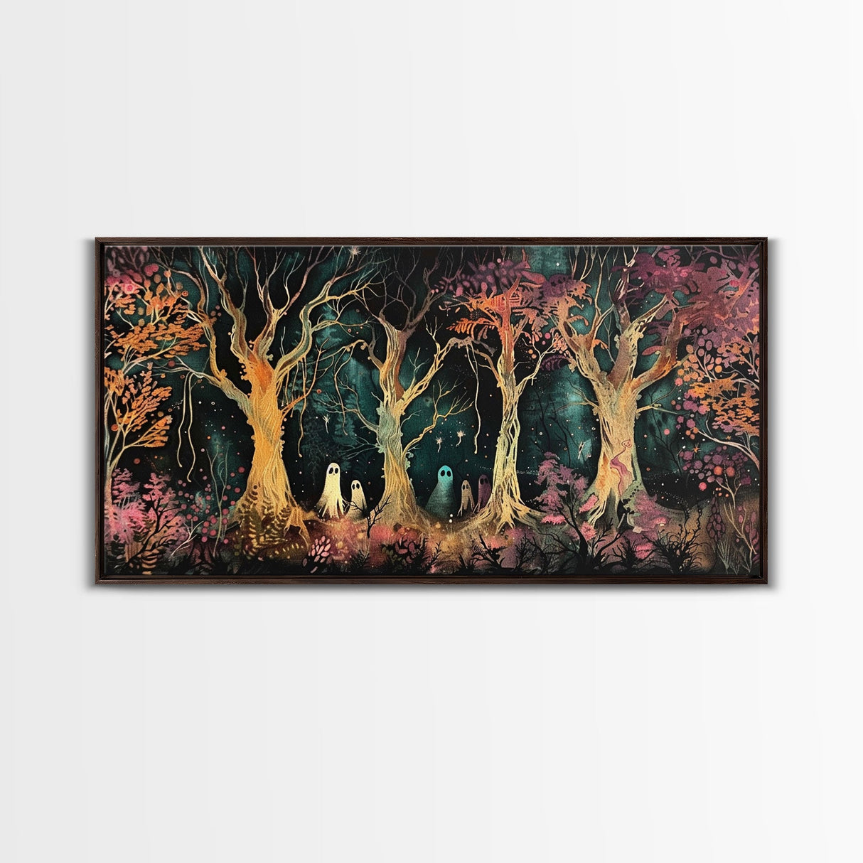 Spooky Ghosts in The Trees | Framed Canvas Print | Spooky Season | Creepy Art | Dark Academia | Halloween Products | Halloween Prop