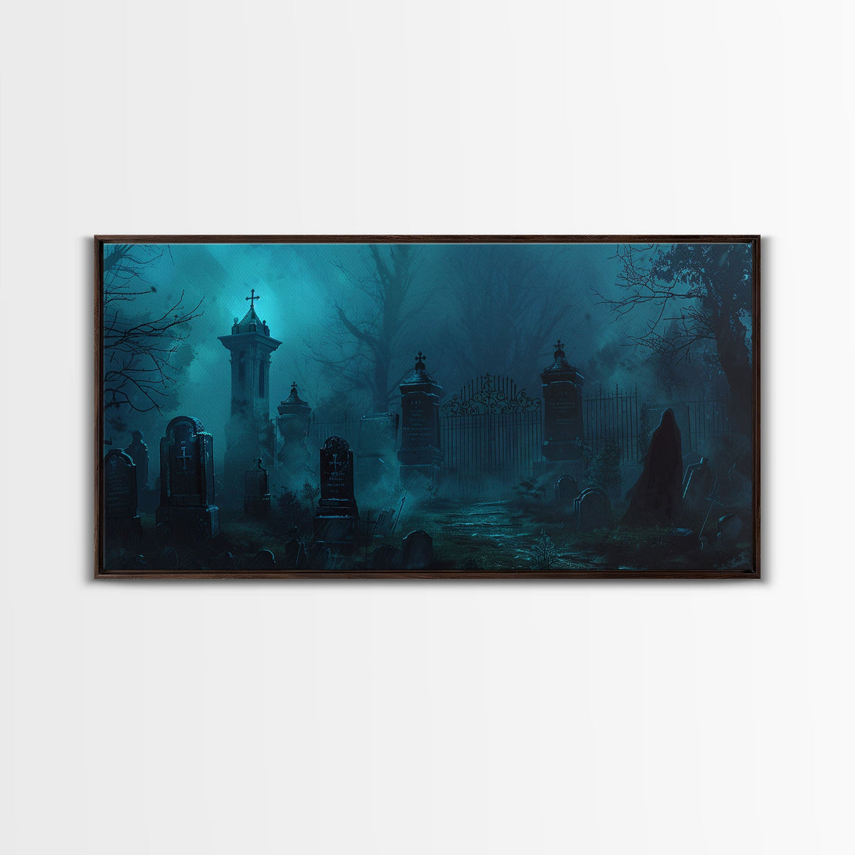 Spooky Vibes Halloween Art Framed Canvas Print, Dark Academia Oil Painting