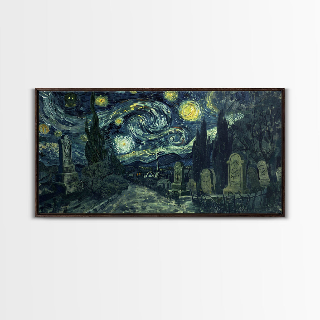 Spooky Vibes Cemetery Grave Yard, Framed Canvas Print, Halloween Decor, Spooky Month Wall Art