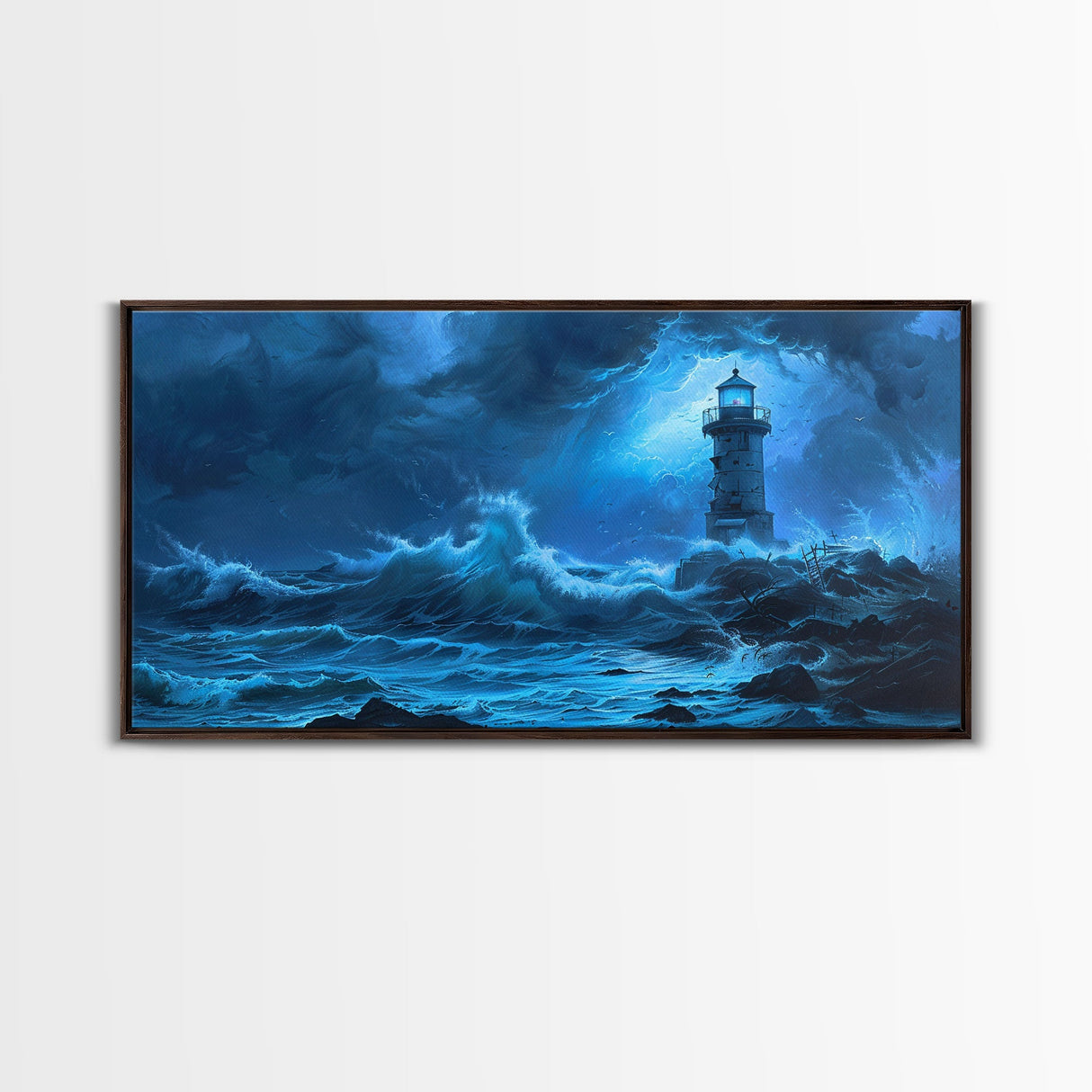 Lighthouse and the Storm, Framed Canvas Print, Unique Halloween Wall Art, Nautical Decor