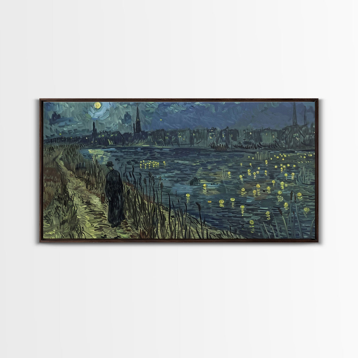 London at Midnight, Framed Canvas Print, Starry Night Inspired Victorian London, Dark Academia Halloween Wall Art