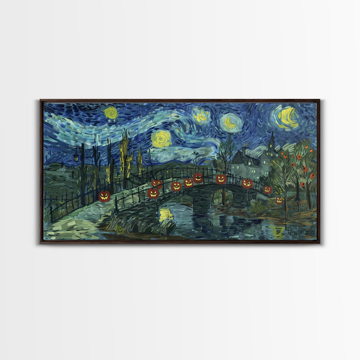 London at Midnight, Framed Canvas Print, Starry Night Inspired Victorian London, Dark Academia Halloween Wall Art