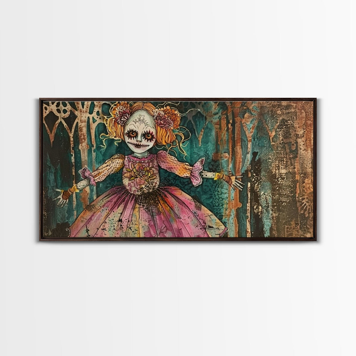 Creepy Doll Wall Art, Framed Canvas Print, Spooky Season Spooky Vibes Wall Art, Halloween Decor