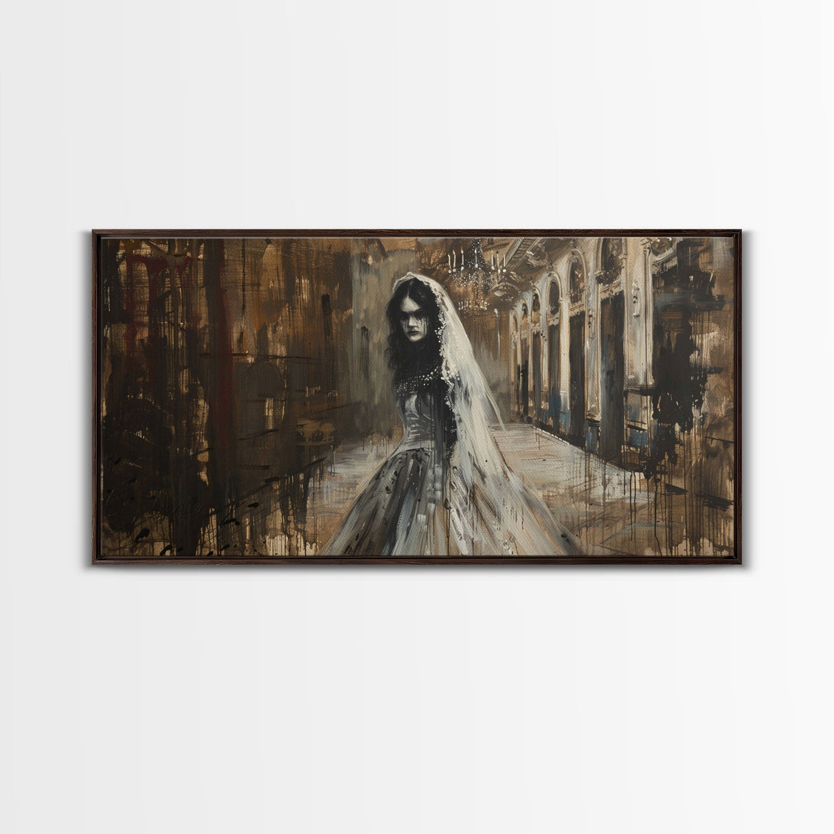 Ghostly Bride, Haunted Wedding, Framed Canvas Print, Spooky Wall Art, Halloween Decor