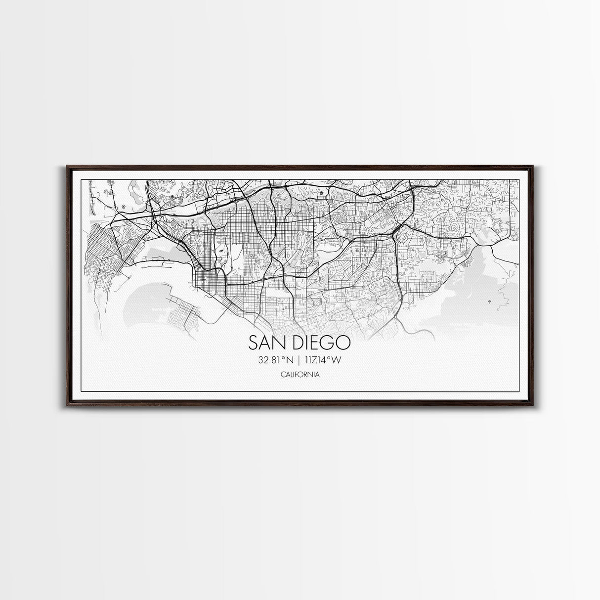 San Diego City Map, California Art, Map Print, Modern Wall Art, Wall Art, Canvas Art, Home Décor Prints, Friendship Gift, Horizontal Art