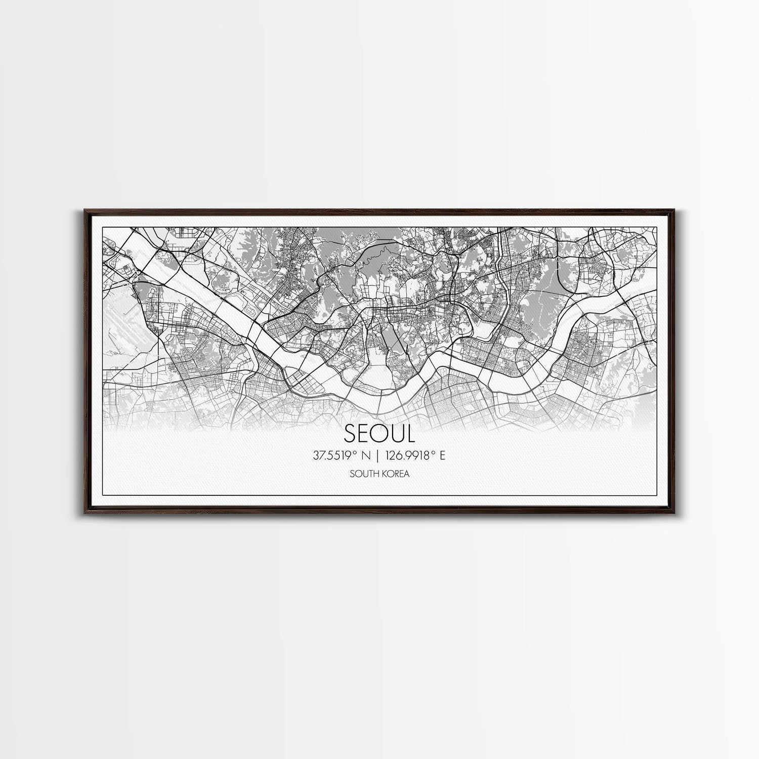 Seoul City Map, South Korea Art, Map Print, Modern Wall Art, Wall Art, Canvas Art, Thank You Gift, College Dorm Décor, Panoramic Art