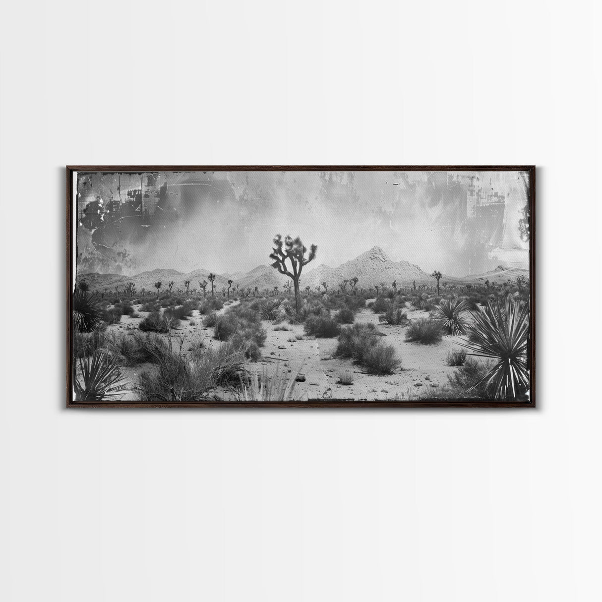 Desolate Desert with Joshua Trees, Framed Canvas Print for Living Room Decor, Ideal for Bedroom Wall Art, Rustic Western Scene