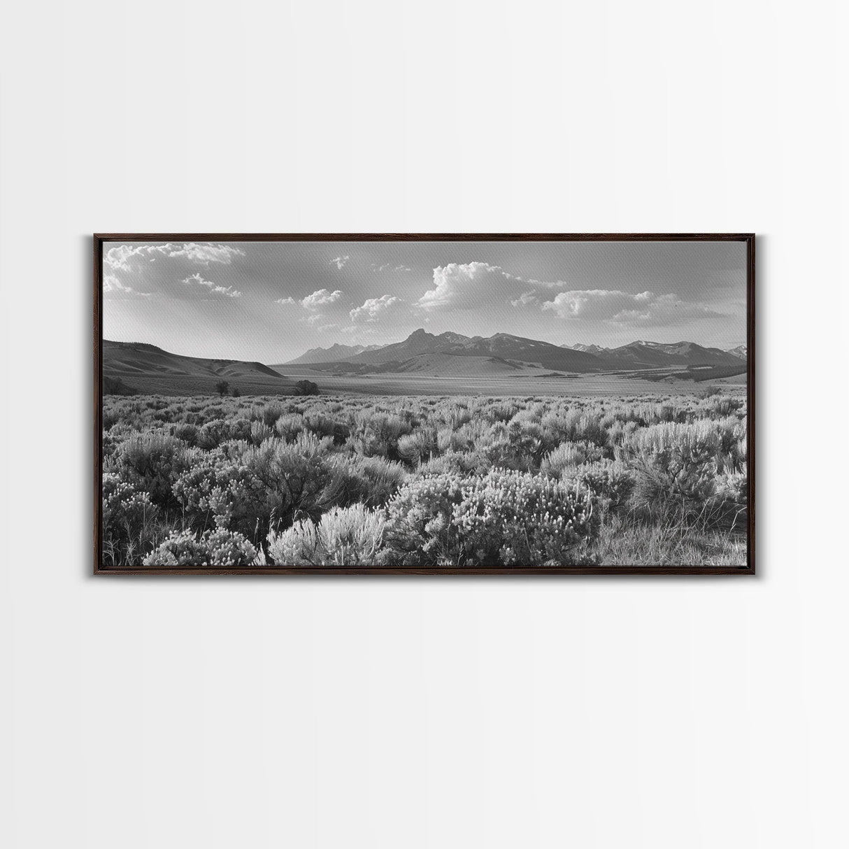Mountain Range with Rolling Hills and Sagebrush, Framed Canvas Print Farmhouse Living Room Wall Art, Rustic Home Decor, Scenic Landscape Art