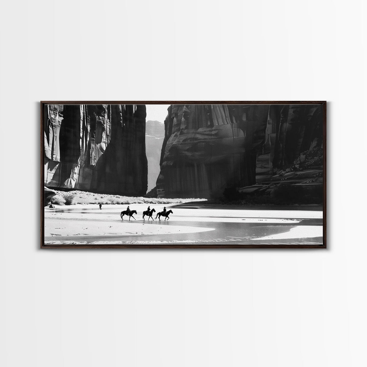 Cowboys Riding in Dusty Canyon, Striking Wall Art for Living Room or Bedroom, Framed Canvas Print, Home Decoration