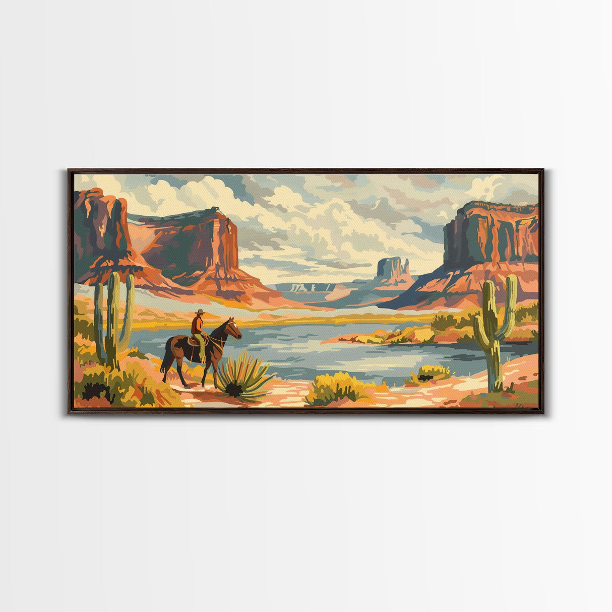 Cowboy in Monument Valley Landscape, Framed Canvas Print for Rustic Living Room Decor, Western Art for Bedroom and Home Decoration