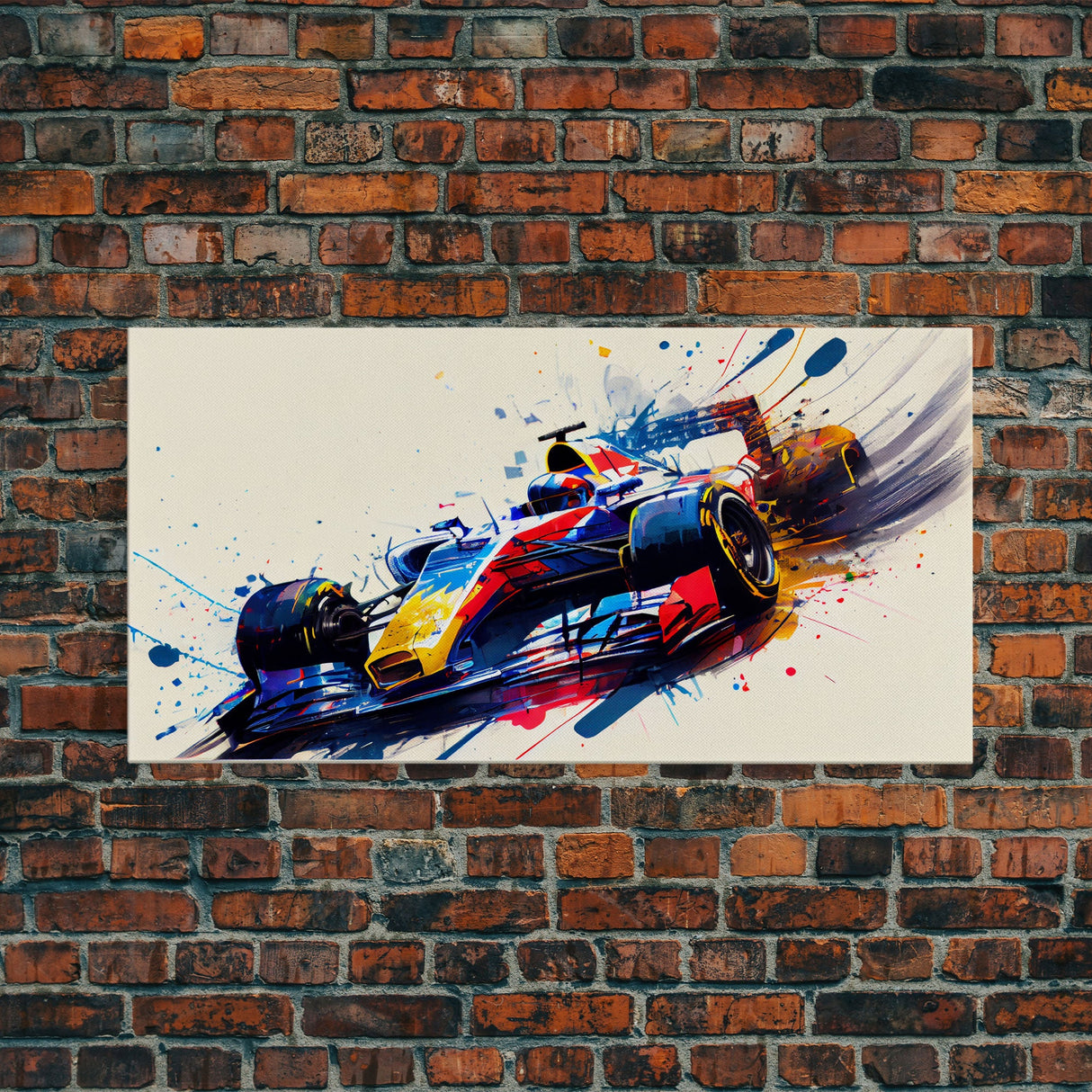 Graffiti Art, Formula One, F1 Race Car Splatter Paint Art, Framed Canvas Print