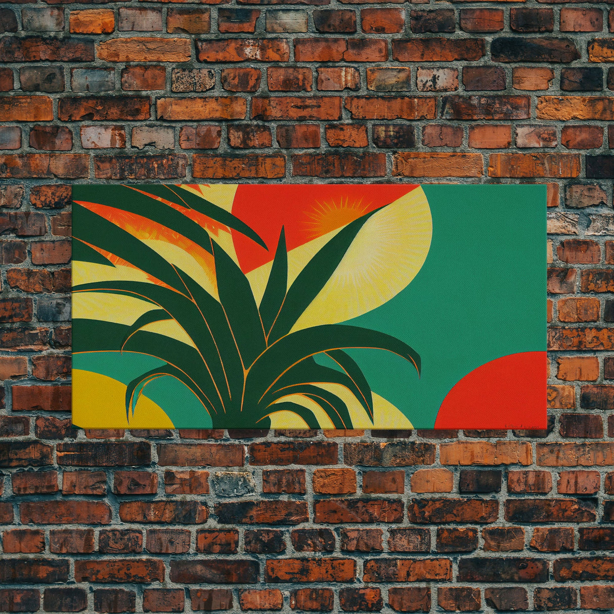 Midcentury Style Art Deco Palm Leaf, Framed Canvas Print, Framed Art, Wall Decor, Palm Tree, Tropical Art, green and gold art