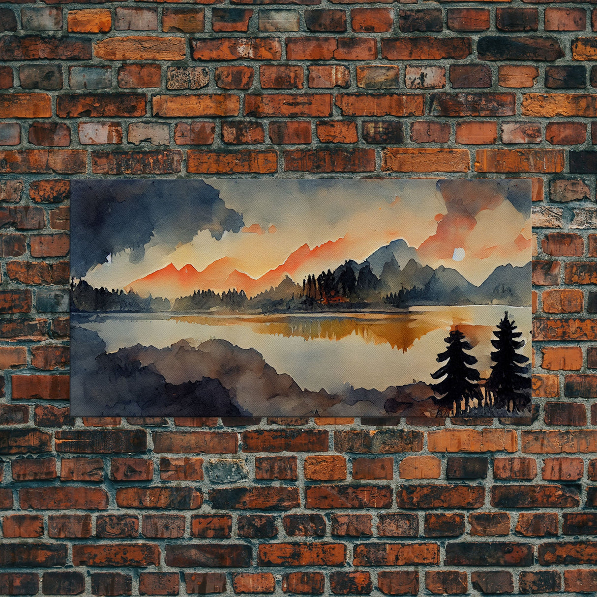 Watercolor painting of a forest fire, canvas print, landscape art