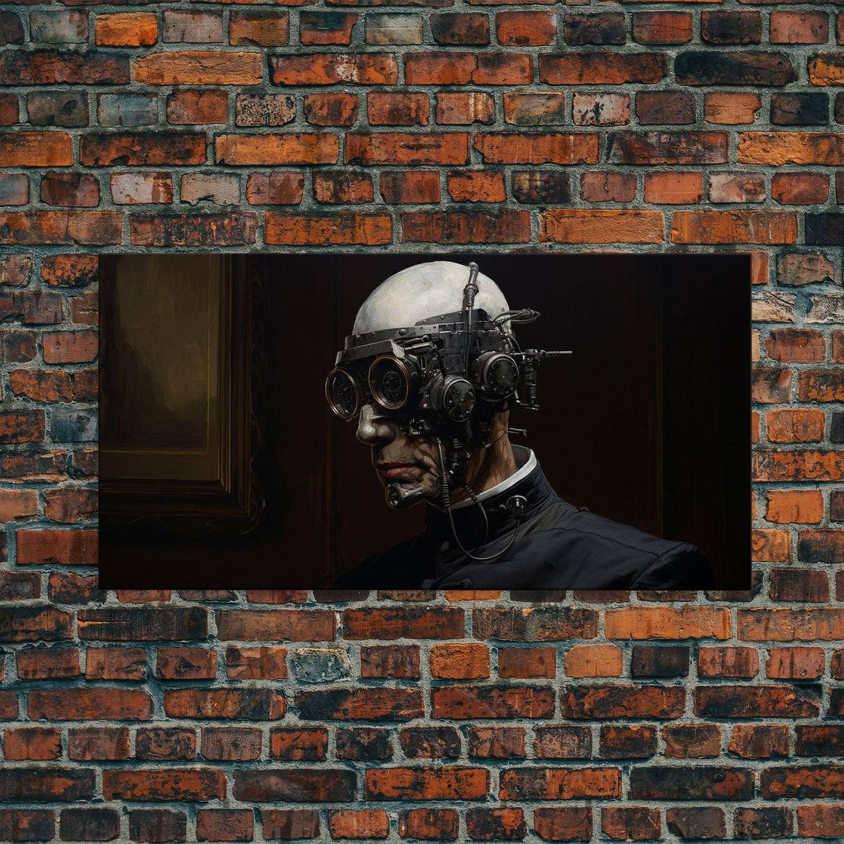 Victorian Steampunk Cyborg, Framed Canvas Print, Horror Prints, Halloween Wall Art, Halloween Themed Decor