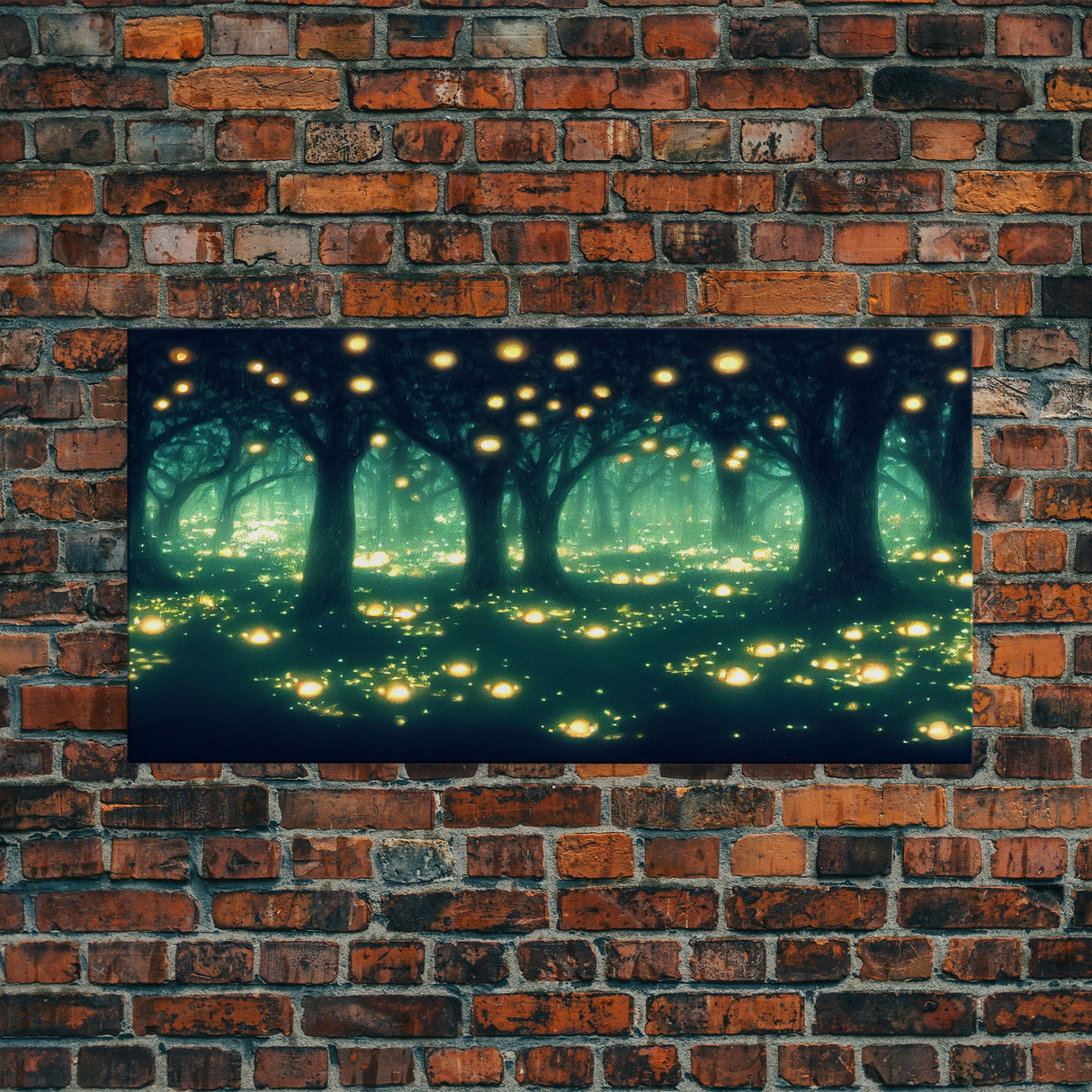 Fireflies At Night In A Fantasy Forest, Framed Ready To Hang Canvas Print, beautiful wall art, guest room decor