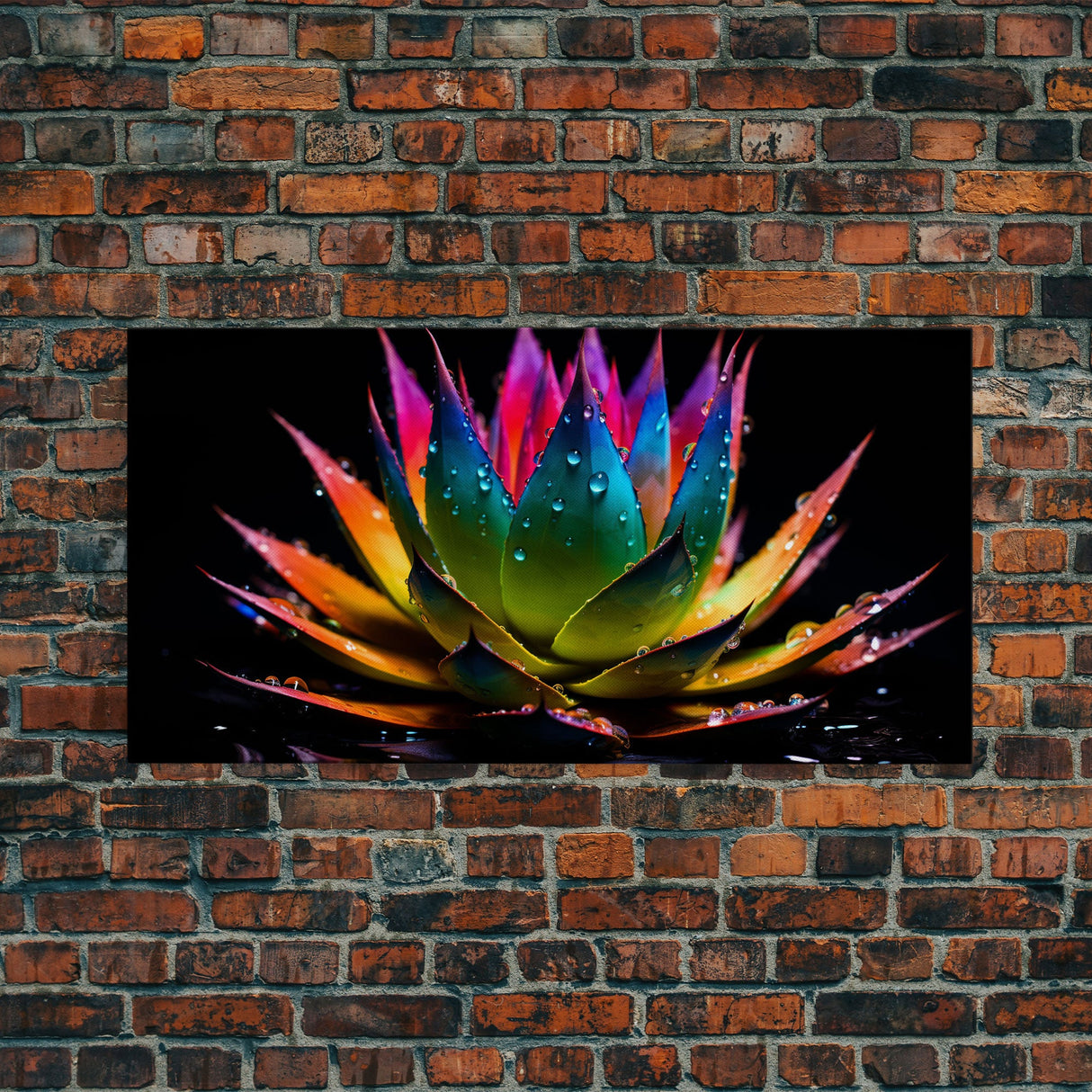 Rainbow Agave With Dew Drops, Modern Art, Framed Canvas Print, Surreal Art, Southwestern Decor, Farmhouse Art, Desert Themed Art