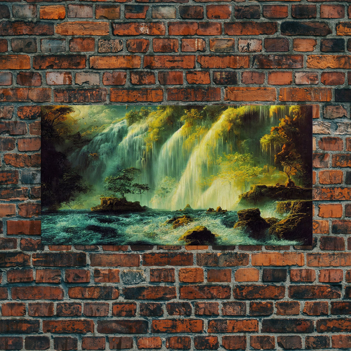 High Fantasy Wall Art, Secret Waterfall, ready to hang canvas print, framed art