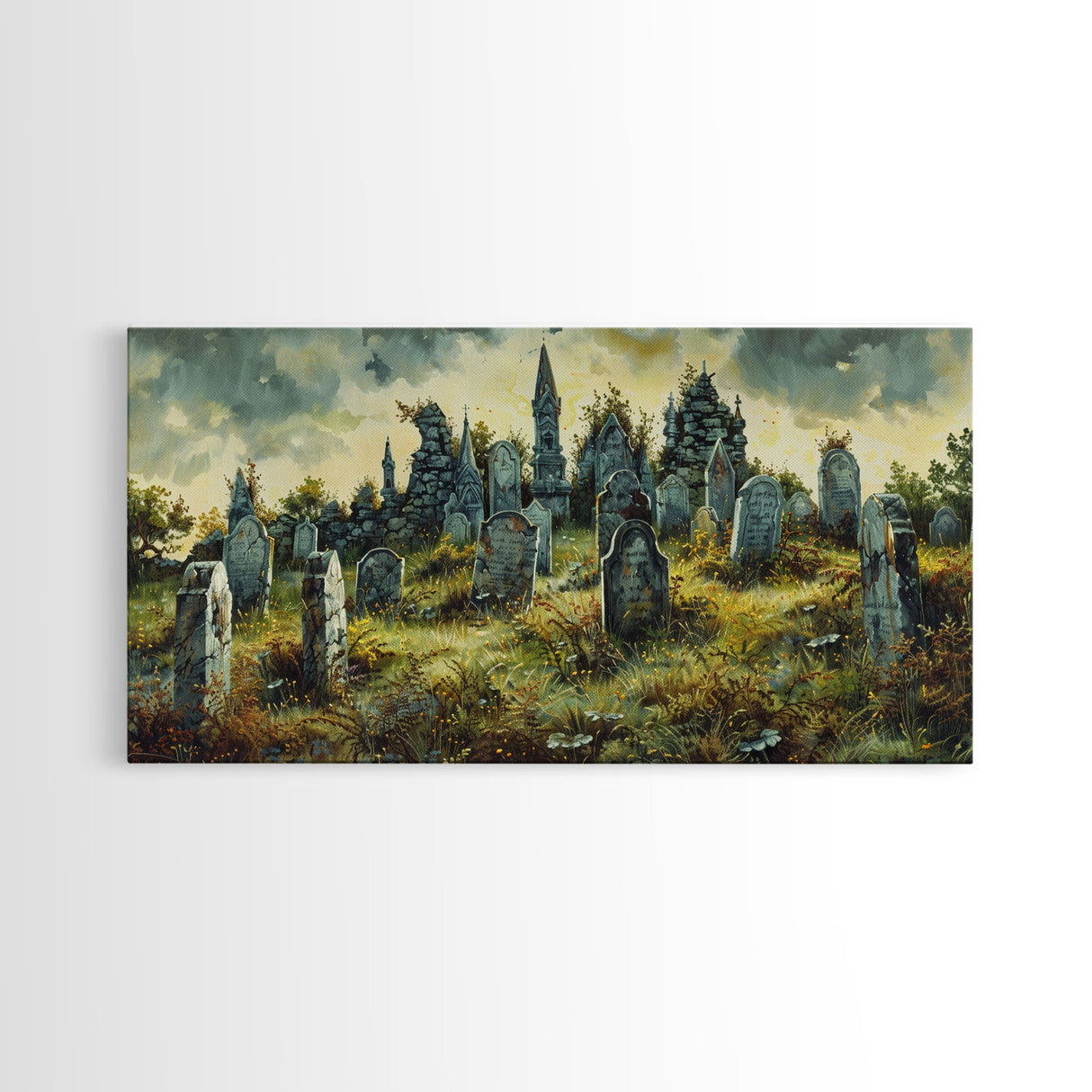 Haunted Cemetery Halloween Prop Framed Canvas Print | Spooky Season | Spooky Wall Art | Halloween Decor | Creepy Art Prints