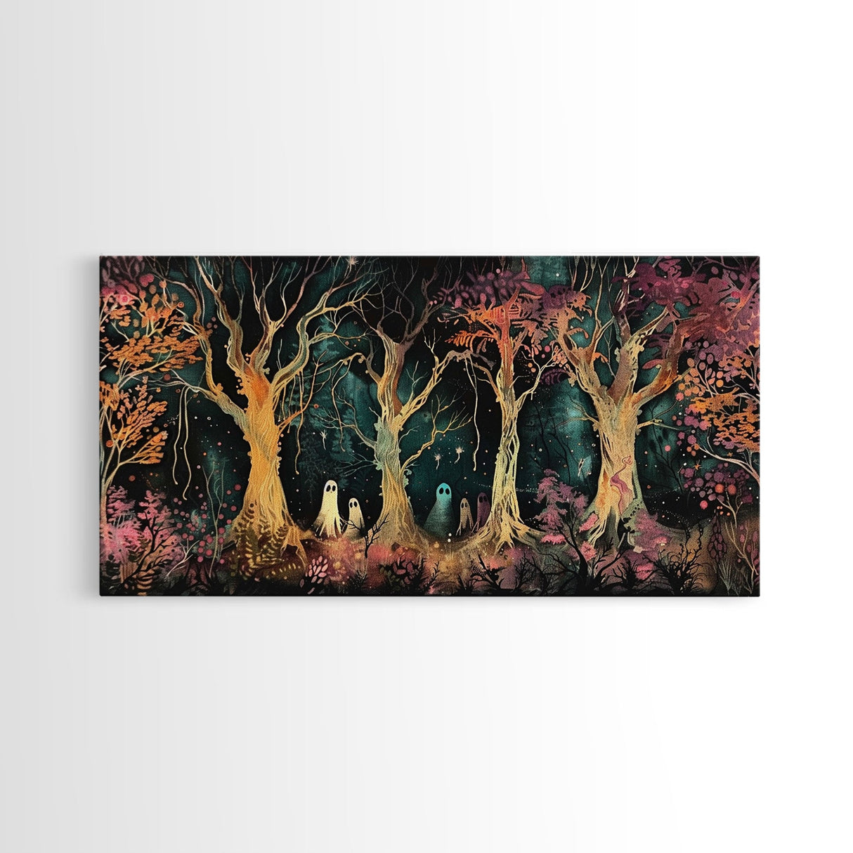 Spooky Ghosts in The Trees | Framed Canvas Print | Spooky Season | Creepy Art | Dark Academia | Halloween Products | Halloween Prop