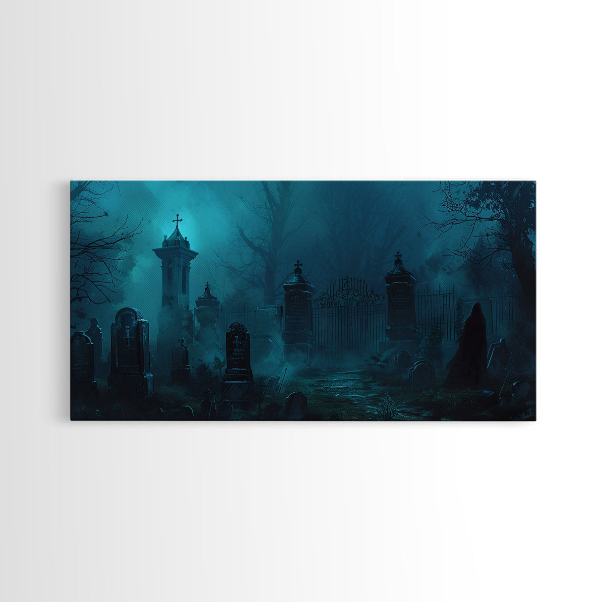 Spooky Vibes Halloween Art Framed Canvas Print, Dark Academia Oil Painting