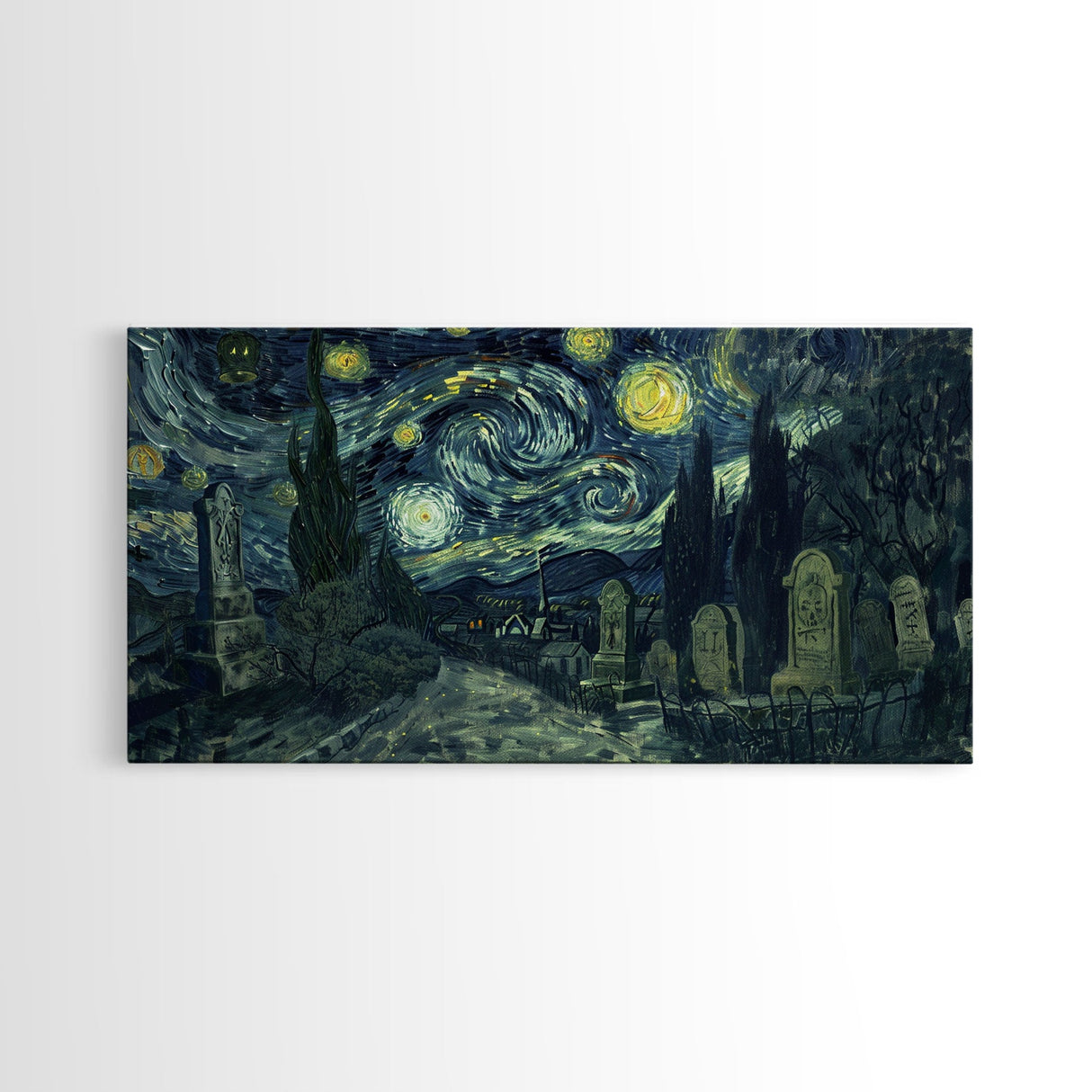 Spooky Vibes Cemetery Grave Yard, Framed Canvas Print, Halloween Decor, Spooky Month Wall Art