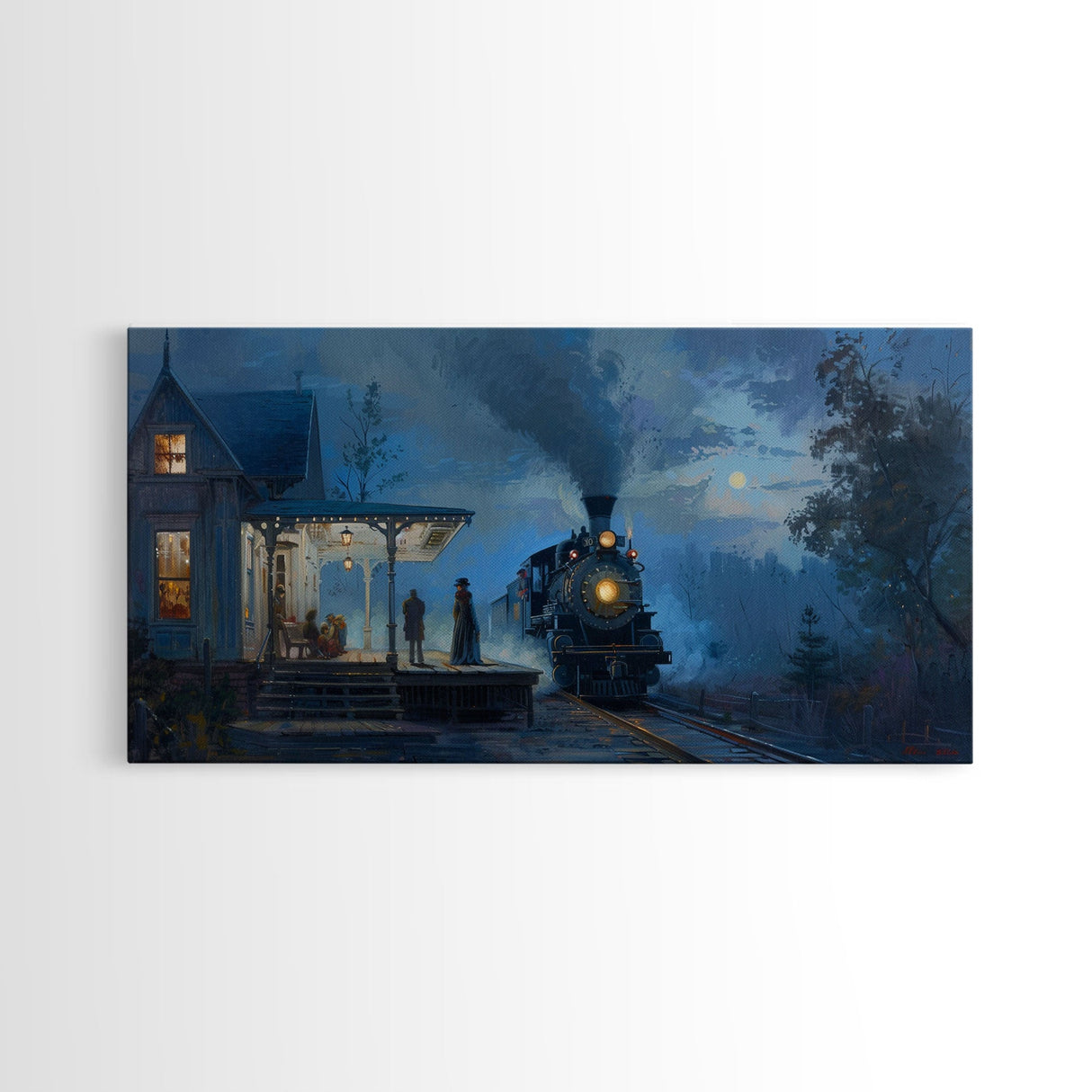 Haunted Steam Train, Spooky Wall Art, Framed Canvas Print, Unique Halloween Wall Art Gift Idea, Halloween Props