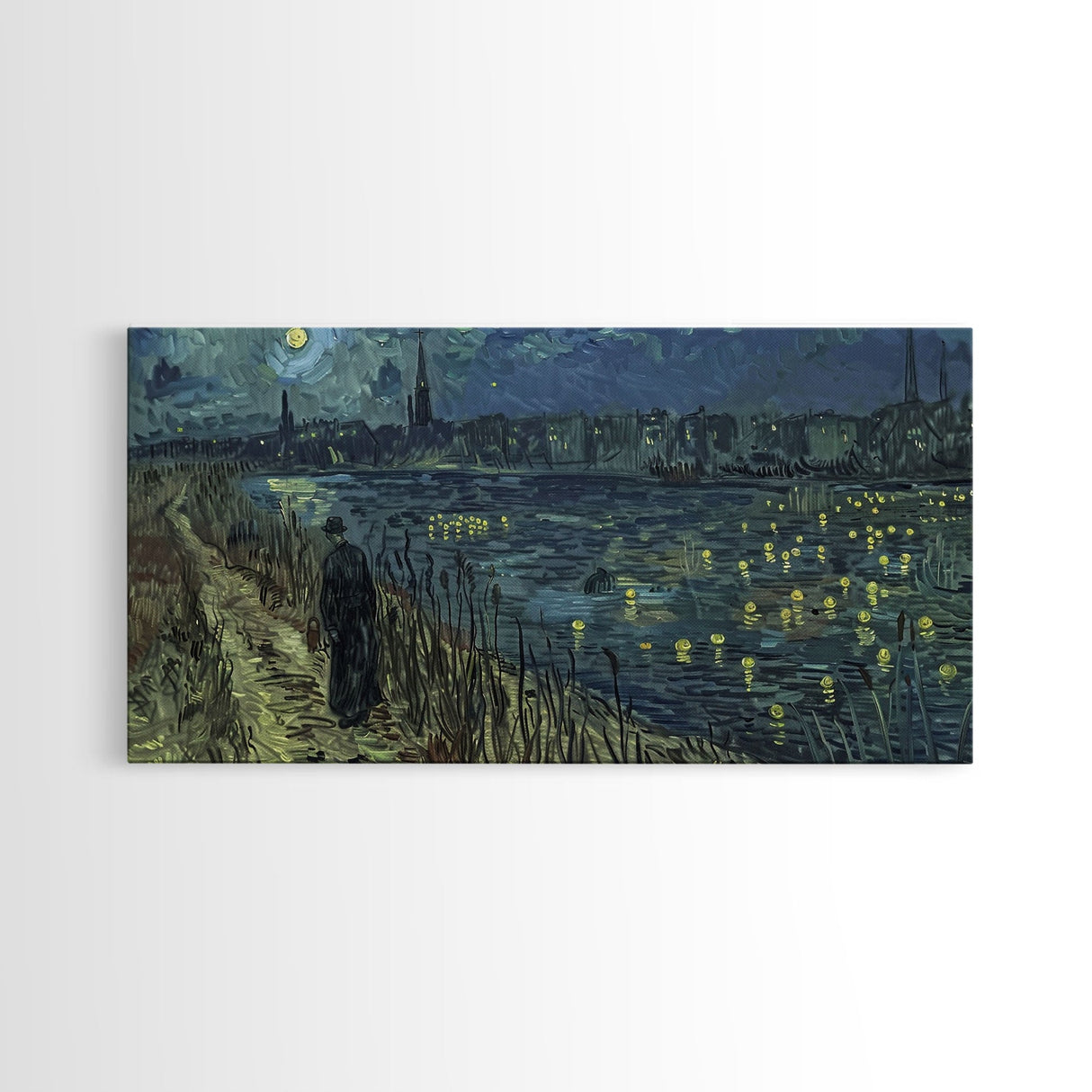 London at Midnight, Framed Canvas Print, Starry Night Inspired Victorian London, Dark Academia Halloween Wall Art
