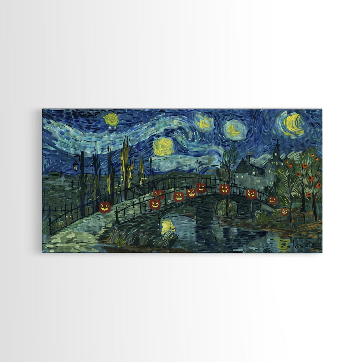 London at Midnight, Framed Canvas Print, Starry Night Inspired Victorian London, Dark Academia Halloween Wall Art