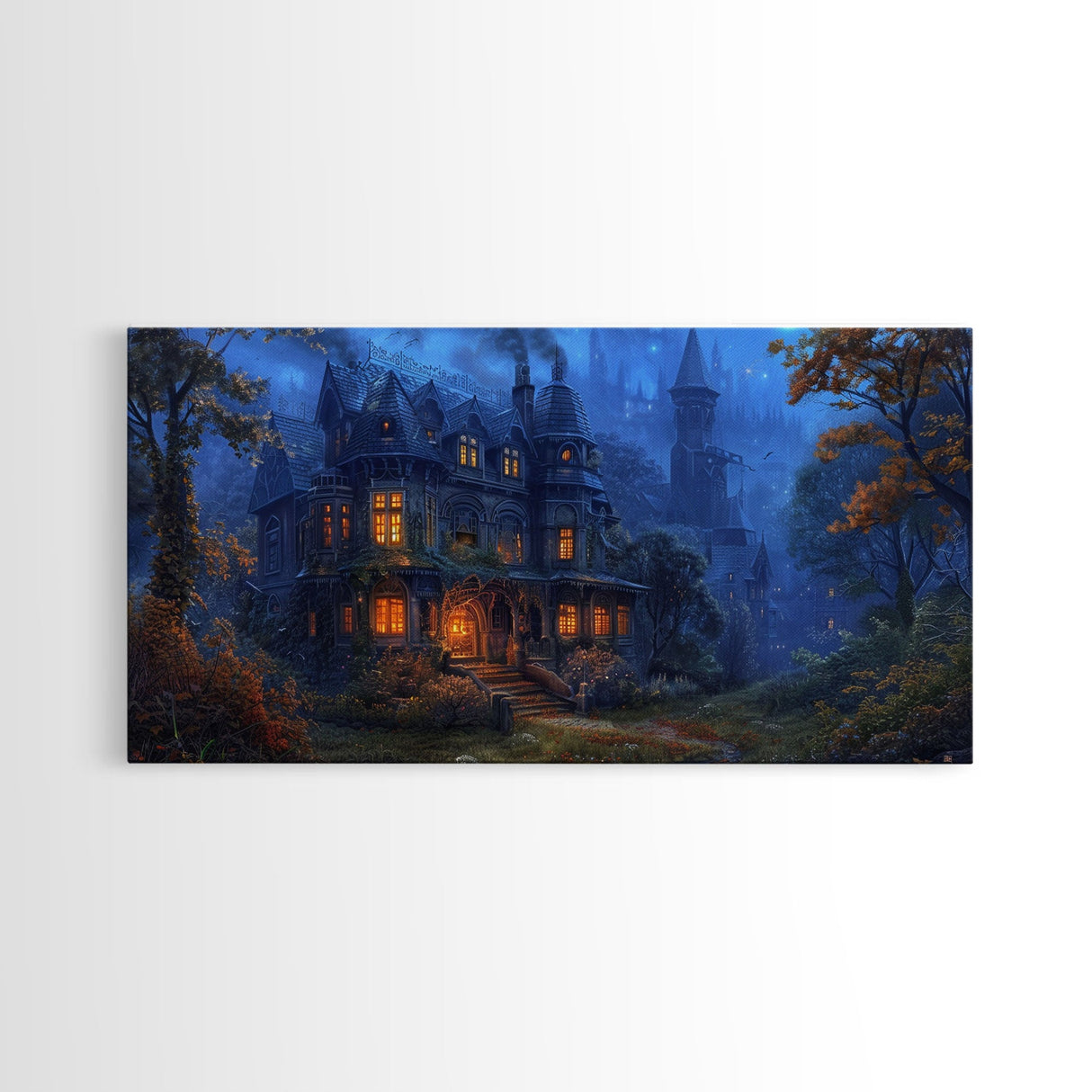 Dark Academia Victorian Mansion Framed Canvas Print, Victorian Oil Painting, Spooky Vibes Halloween Wall Art