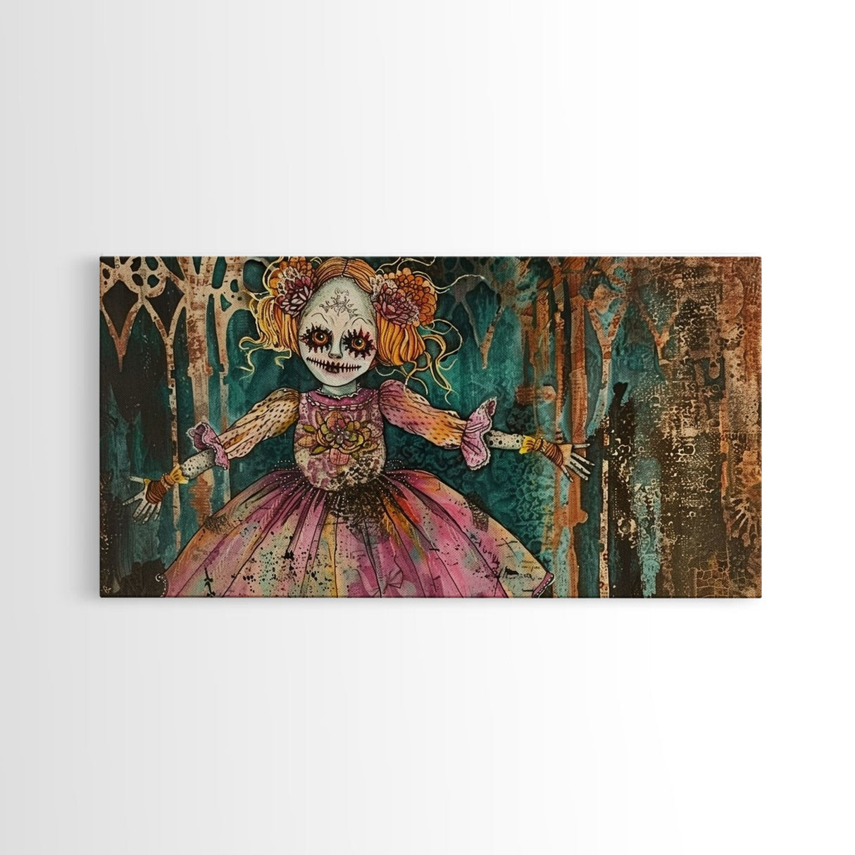 Creepy Doll Wall Art, Framed Canvas Print, Spooky Season Spooky Vibes Wall Art, Halloween Decor
