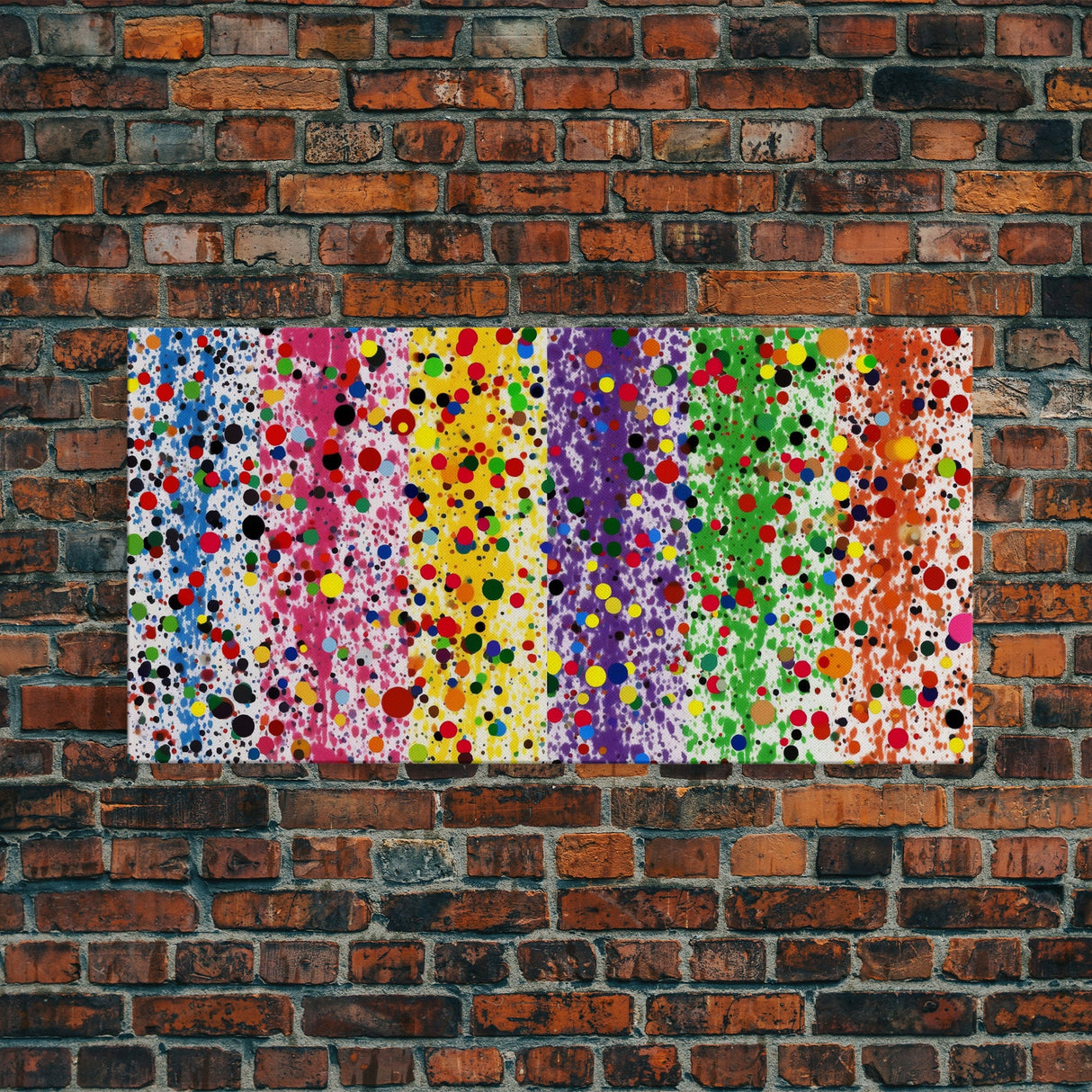 Rainbow Splatter Art, Framed Canvas Print, Graffiti / Splatter Painting, Colorful Decor, Ally Art, Polka Dot Wall Art