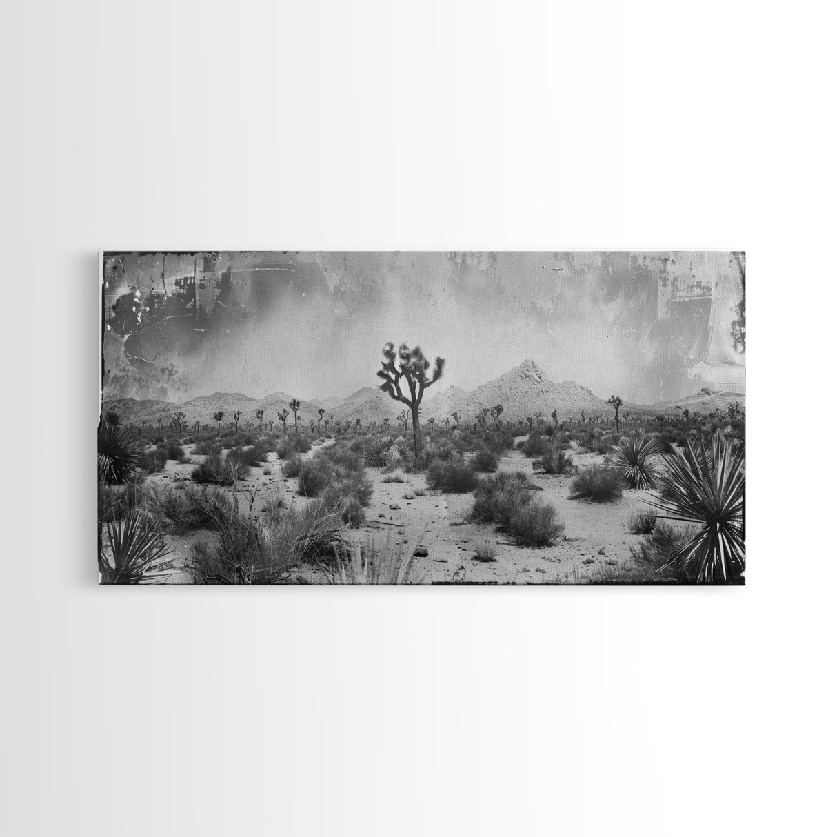 Desolate Desert with Joshua Trees, Framed Canvas Print for Living Room Decor, Ideal for Bedroom Wall Art, Rustic Western Scene