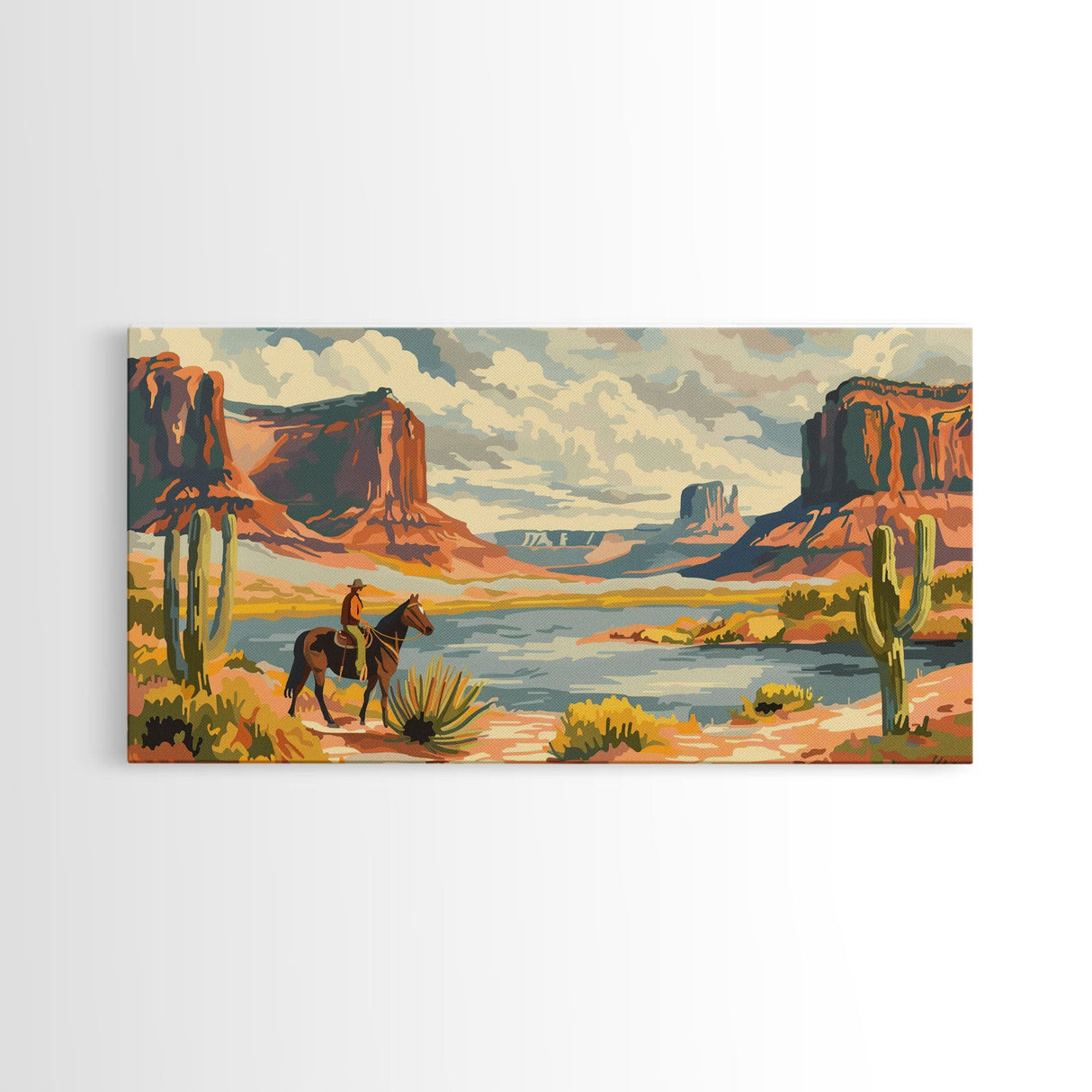 Cowboy in Monument Valley Landscape, Framed Canvas Print for Rustic Living Room Decor, Western Art for Bedroom and Home Decoration