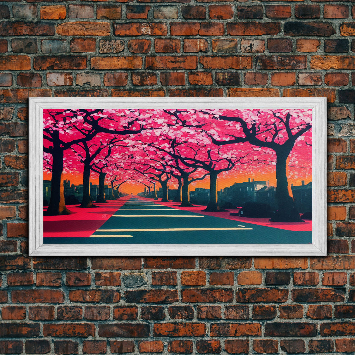 Street lined with Cherry Blossoms, Cherry Blossom Tree Art, Framed Canvas Print, Ready To Hang Wall Art, Framed Wall Art