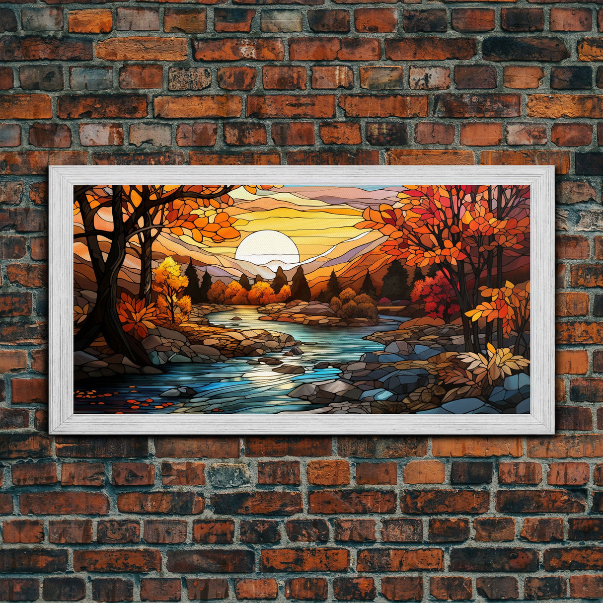Stained Glass Style Wall Art Canvas Print Fall, Framed Wall Art, Seasonal Decor, Fall Seasonal Art, Fall Centerpiece Decor, Fall Home Decor