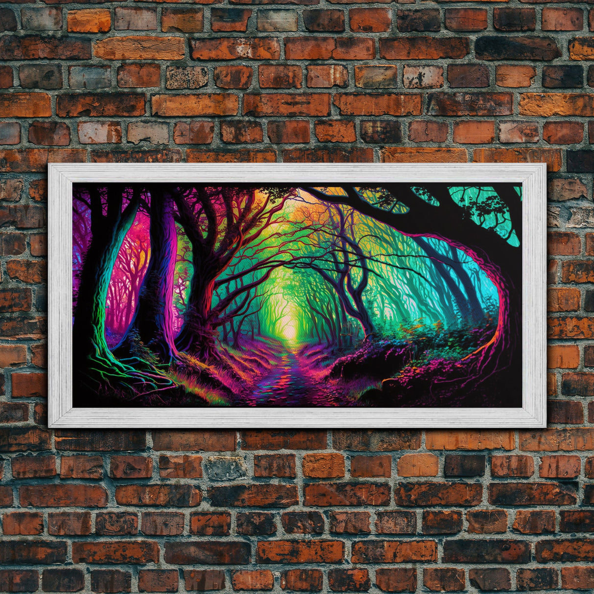 The Secret Grove, Fantasy Art, Pop Art Forest Landscape, Framed Canvas Print, Colorful Forest Painting, Living Room Art