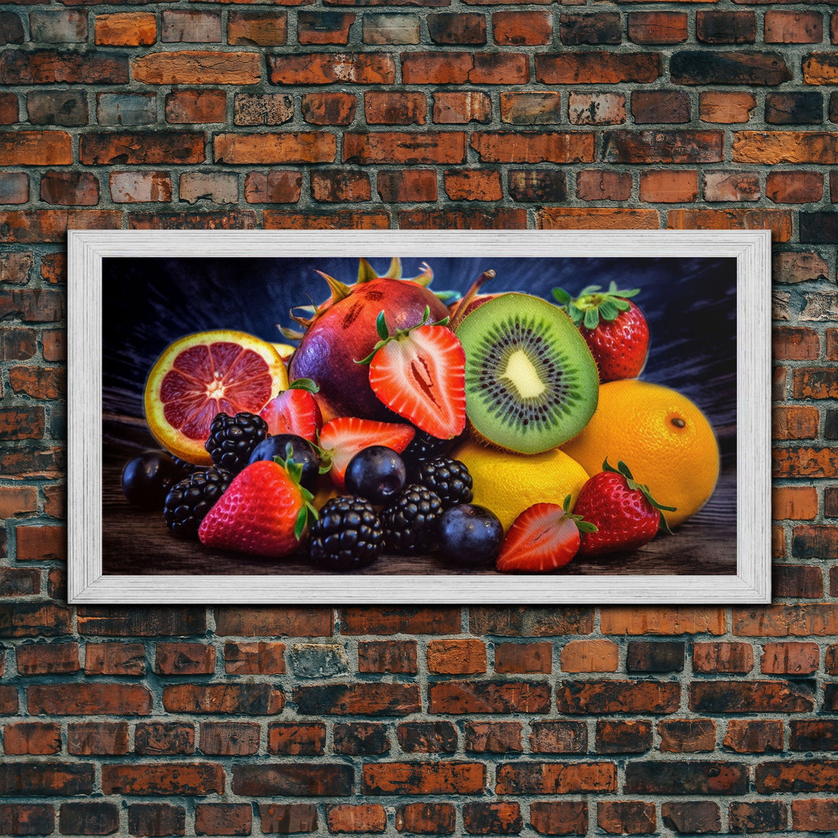 Fruits Wall Art, Food Art, Berries, Kiwi, Orange, Kitchen Wall Decor, Panoramic Wall Decor, Canvas Print, Wall Art, Framed Canvas Art