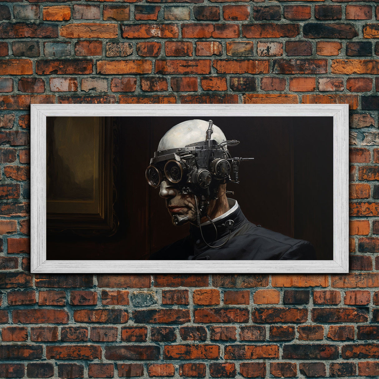 Victorian Steampunk Cyborg, Framed Canvas Print, Horror Prints, Halloween Wall Art, Halloween Themed Decor