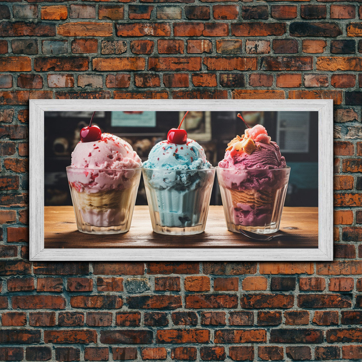 Ice Cream Shop Decor, Framed Canvas Print, Cute Nursery Decor, Retro Ice Cream Parlor Wall Art