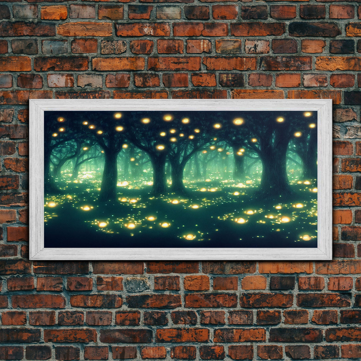 Fireflies At Night In A Fantasy Forest, Framed Ready To Hang Canvas Print, beautiful wall art, guest room decor